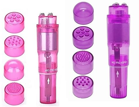 Finever Small Mini Massager Portable Pen for Body Face, Neck, Head,Back Massage with 4 Heads (Pink and Purple)