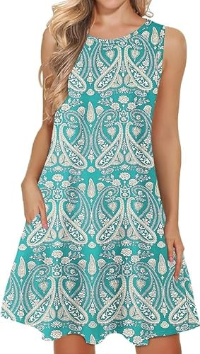 WNEEDU Boho Abiti Estivi da Donna Prendisole da Spiaggia Senza Maniche