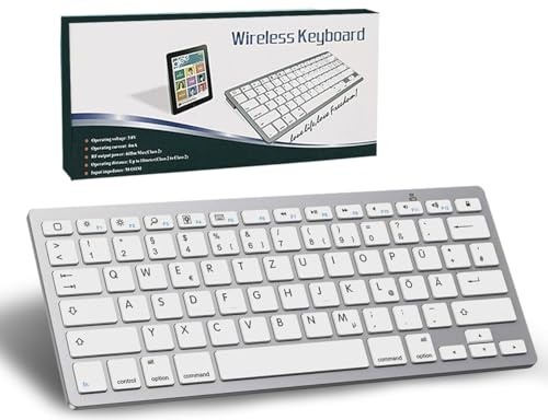 Bluetooth-tangentbord trådlöst, tysk QWERTZ-layout trådlöst tangentbord mini kompakt ultratunt trådlöst tangentbord för iPad, Mac, bärbar dator, surfplatta, surfplatta, telefon, dator,