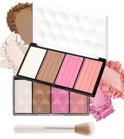 Matt Rouge Puder Palette, 4-in-1 Multi-use Creme Blush Palette mit Pinsel, Langanhaltend Wasserdicht Contouring & Highlighter Puder, Easy to Blendable, Professionelles Face Make-up- Palette, 24g-01#