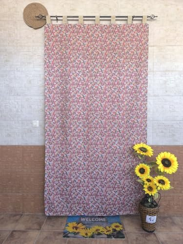 Mercatienda Cortinas de Calle Puerta Exterior - Auténtica Alpujarra Jacquard deTravilla 140x260cm - Máxima Resistencia y confeccionada en España - Triangulos en - (Rojo)