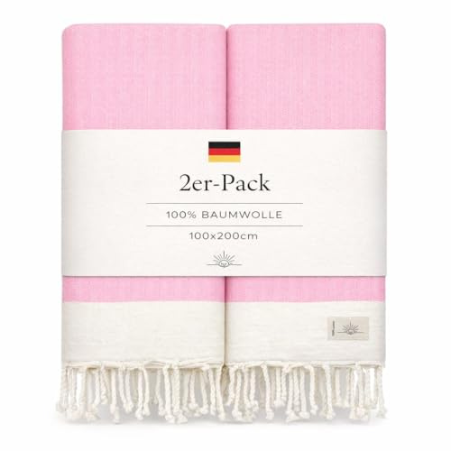 NOUR Lot de 2 serviettes de hammam - 100 % coton - Grande taille - 100 x 200 cm - Couverture de pique-nique - Serviette de sauna - Extra légères - Absorbantes - Séchage rapide - Sans sable (rose bébé)