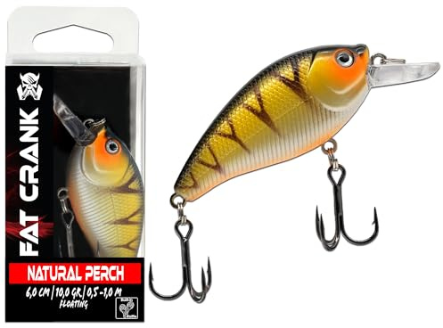 Wild Devil Baits Fat Crank Wobbler Hardbait Crankbait Kunstköder Raubfisch Köder Barsch Hecht Zander (Natural Perch)