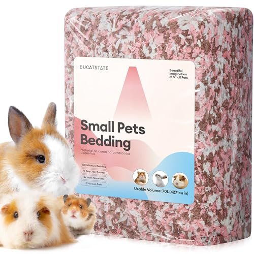 BUCATSTATE Litières pour Hamsters 70L, Super Absorbante & 99,9% sans Petit Animal Papier Poussière pour Souris, Rats, Rongeurs, Cochon d'Inde, Chinchilla