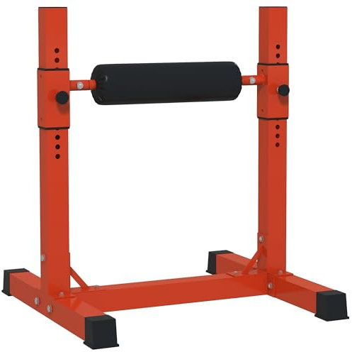 SPORTNOW Bulgarian Split Squat Stand, 12-Level Adjustable Single Leg Squat Machine with Foam Roller and Anti-Slip Pads for Lower Body Strength Training, Red