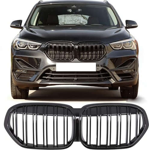 Sport Kühlergrill Nieren kompatibel mit BMW X1 F48 LCI ab 2020 Glanz Schwarz Doppelsteg Grill