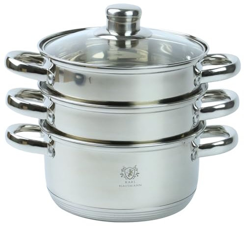 KARL HAUSMANN Dampfgarer Topf - 2.4L - 18 cm - Silber Dampftopf Edelstahl Induktion - Topf mit Dämpfeinsatz - Kartoffeldämpfer - Dämpfer Topf - Dampfkochtopf - Dampfgartopf - Steamer Pot Cooking