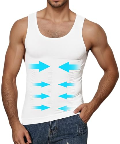WINKEEY Maillot de Compression pour Hommes Shapewear Débardeur d'Amincissement sous-Chemise Minceu Body Shaper, Blanc XL