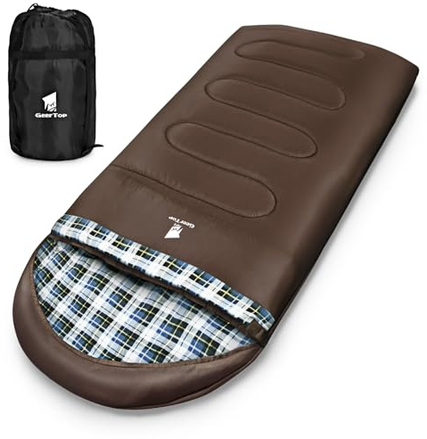 GEERTOP Saco de dormir XXL para 4 estaciones, franela para camping, talla grande, 220 x 100 cm, para adultos, exterior, senderismo, color marrón