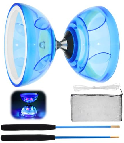 Yoyo - Diábolo LED con rodamiento de bolas, 4,5 mm, juego de diábolo que brilla en la oscuridad para niños y adultos, Yoyo profesional, bolas de malabarismo, juguete de circo (azul)
