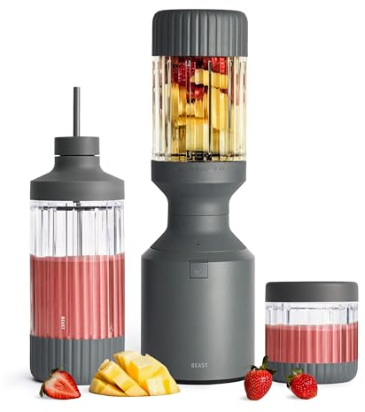 BEAST Standmixer 1200W - Smoothie Maker Hochleistungsmixer mit 3 Tritan Mixbechers -1200 ml - To-go Trink - und Aufbewahrungsdeckel - Mixer für Smoothies, Eis und Shakes
