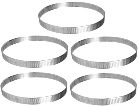 Fangxuee Paquete de 5 Anillos Circulares para Tarta de 20 cm y Agujeros, de Acero Inoxidable, para Tartas, Quiches, Pasteles, Mousse, Moldes para Hornear en la Cocina