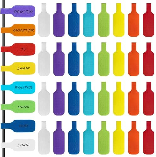 40 Etiquettes pour Câbles en Nylon éTiquette de Câble Velcro 5 de Chaque Couleur Parmi 8 Répétables et Inscriptibles pour le Marquage et L'identification des Câbles et des Fils