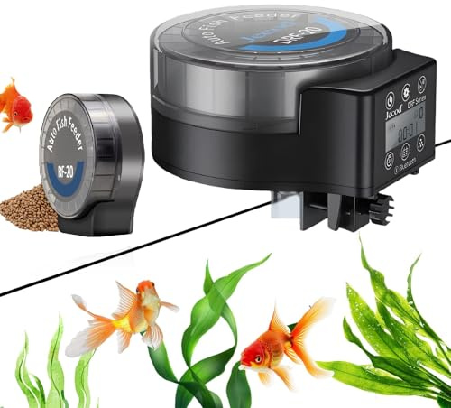 GOMETY Comedero automático para peces, acuario, alimentador automático para acuario, alimentado por pilas, dispensador de alimentos para peces con temporizador pantalla LCD, depósito de peces para