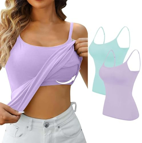 2-pack linnen kvinnor UK inbyggd BH plus size hylla bh väst toppar justerbar spagettirem sport gym yoga linne sommar bas mjuka bekväma ärmlösa undertröjor