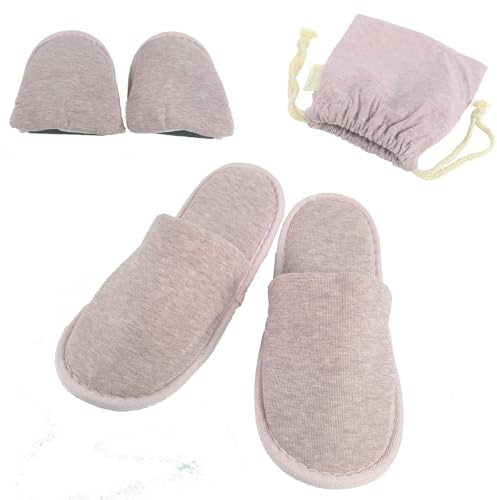 EQLEF Hotelltofflor vikbara tofflor halkfria badrum tofflor tvättbara spa-tofflor bärbara tofflor, grå rosa, 36/38 EU