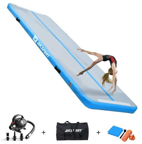 AKSPORT Gymnastics Air Mat Tumble Track Tumbling Mat Inflatable Floor Mats with Electric Air Pump for Home Use/Tumble/Gym/Training/Cheerleading/Parkour/Beach/Park/Water Light Blue