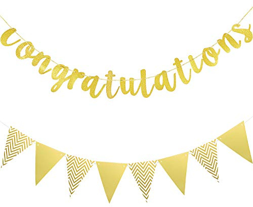 2 Pezzi Banner di Congratulazioni Oro Glitterato 2023 Bandiera Triangolo Banner di Stendardo Stile Vintage per Matirmonio Baby Shower di Graduazione di Pensionamento di Cerimonia