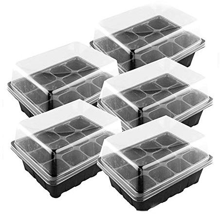 willkey Lot de 5 Bac à semis, Mini Serre pour semis, Plateaux de Culture avec Couvercle, Propagateur Jardin pour démarrage et Croissance semence, Germination Serre Durables - 60 cellules