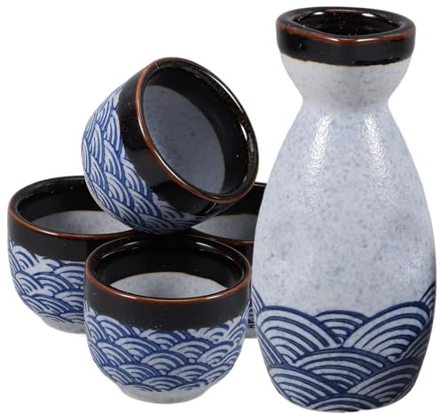 DOITOOL Set Sake Giapponese in Ceramica Con 1 Teiera E 4 Tazze Set Di Tazze Da Sakè Smaltate Per Casa Bar E Ristorante Design Stile Giapponese Per Degustazione E Decorazione