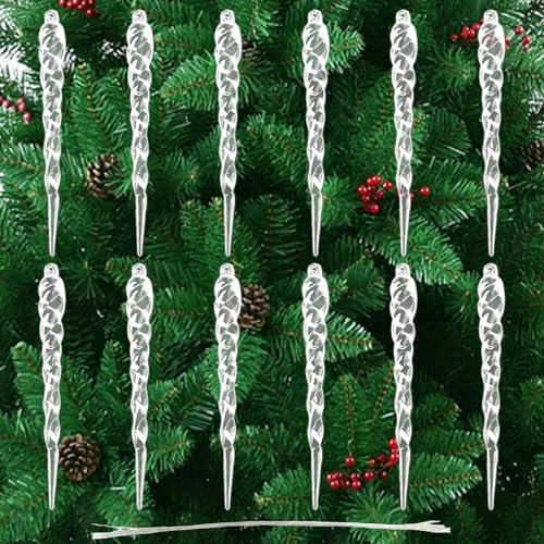 Fake Icicle,12 Pieces 5.12 Inch Twisted Plastic Icicle Christmas Ornaments for Garden Party Xmas Tree Decorations
