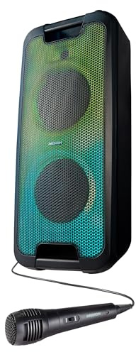 MEDION E61400 Party Speaker (Enceinte de fête, Effet LEDs, Bluetooth 5.0, Fonction karaoké, Batterie intégrée, Microphone Inclus, écran LED, USB, AUX, 2X Prise Micro, 2X 22 W RMS)