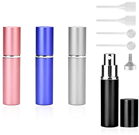YSDYY Parfüm-Zerstäuberflasche, nachfüllbare Sprühflasche mit Trichter, Federtropffel, Split-Tropfer, tragbar, auslaufsicher, Reiseflasche für Damen, Herren, Familienreisen, Blau, 4 Stück