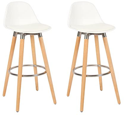 Box and Beyond Set mit 2 Barhocker aus Holz, hohe Barstühle, Küchenstühle - Höhe 91 cm - Weißer Hocker mit Fußstütze
