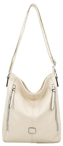 ITALYSHOP24 OBC DAMEN TASCHE Umhängetasche Schultertasche Shopper Crossbody Henkeltasche CrossOver Kunstleder Beuteltasche Handtasche Hobo Bag Reise Beige