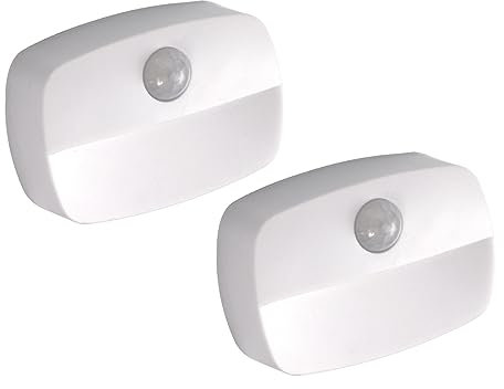 EXTRASTAR Set di 2 luci notturne a LED con sensore di movimento, 6500 K, luce notturna per bambini, per camera da letto, cucina, corridoio, scala, soggiorno, non dimmerabile, batterie AAA, confezione