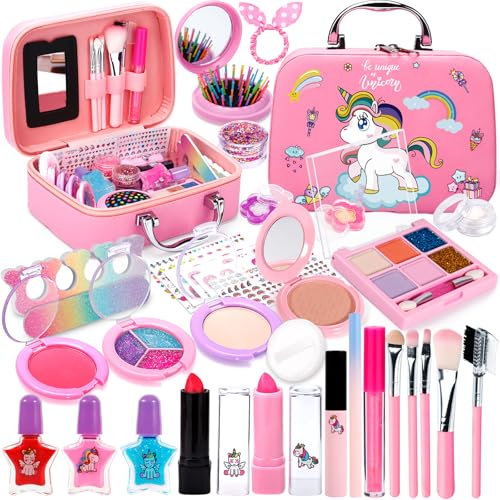 POWLYB Kinderschminke Schminkkoffer - 38pcs Waschbar Schminke Make Up Set - Spielzeug für Mädchen und Jungen 4-12 Jahre