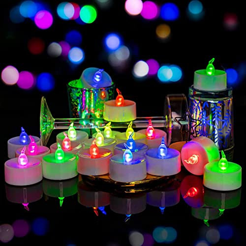 JOROBURO 12 Pièces Bougies LED, Bougies Chauffe-plat sans Flamme avec Mèche Transparente de Couleur, Bougies Chauffe-plat Halloween Vacances Fête Salle Ambiance Accessoires