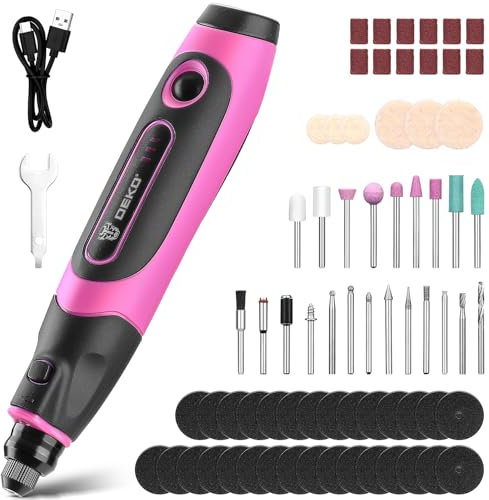 DEKO PRO Outil Rotatif Multifonction: 3.6 V Rose Mini Ponceuse pour les petits projets de bricolage,Meuleuse électrique avec 70 accessoires pour sculpter,couper,poncer,meuler,polir,graver