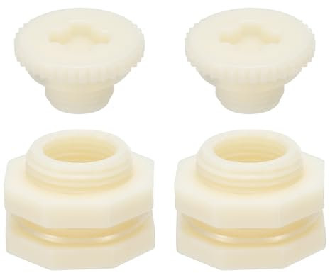 PATIKIL Raccord de Cloison Abs G 1/2, 2 Pièces Raccord de Réservoir d'eau Fileté Double avec Joint d'Étanchéité en PVC pour Seau de Pluie, Éviers, Blanc