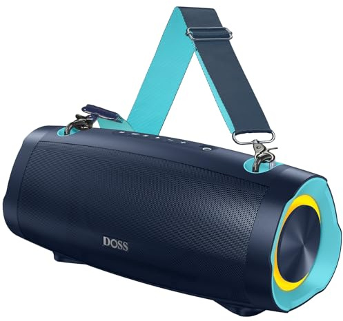 DOSS Extreme Boom Pro D100 Bluetooth-Lautsprecher mit 70 W kräftigem Sound, Extra Bass, 24 Stunden Spielzeit, Beat-Sync-Lichtern, Integrierter Powerbank, IPX6-wasserdicht – Outdoor, Camping (Blau)