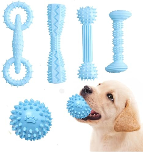 MEISO 5 Pezzi Giochi da Masticare per Cani, Giocattolo da Masticare, Giocattoli per Cani Cigolanti Pulizia dei Denti, Giochi per Cani Indistruttibile, Cani in Gomma per Cani di Piccola e Media Taglia