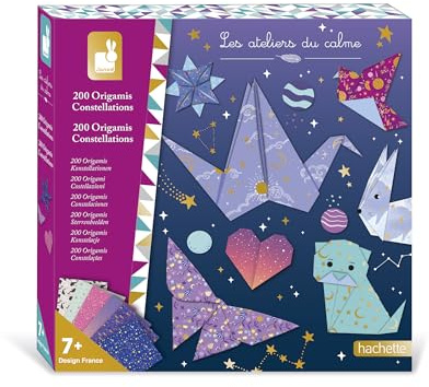 Janod - Kit Origami pour Enfants - 200 Feuilles de Papier avec Effets Visuels et 15 Modèles - DIY - Les Ateliers Du Calme - Kit Loisir Créatif Enfant - Concentration et Créativité - Dès 7 Ans - J09167