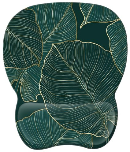 EooCoo Tapis de Souris avec Repose-Poignet Ergonomique, 4mm Mousepad avec Remplissage en Mousse à mémoire, Texturée Résistant à Usure Lavable - Feuilles Vertes