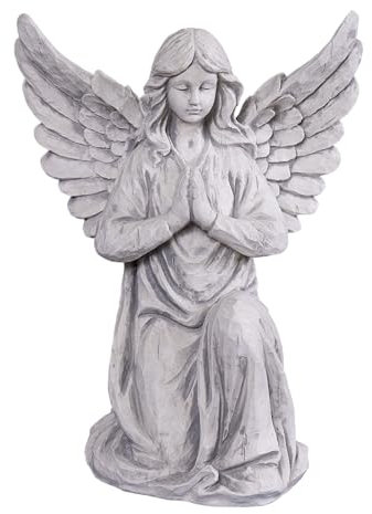 gartendekoparadies.de Garten Engel Steinfigur, Betend, 39 cm Höhe, Weißbeton, 10 kg, Grau, frostsicher für Außenbereich