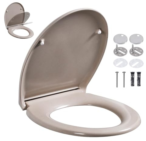 Toilettendeckel mit Absenkautomatik Oval,Urea Formaldehyd Bambuspulver Wc Sitz Mit Absenkautomatik,antibakterieller WC Sitz,Quick-Release zur einfachen Reinigung,bis 150 kg belastbar