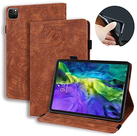 Tablettskydd Kompatibel med iPad Mini 6-präglat PU- och TPU-fodral Fäste Kortplats Tablettfodral Flip Cover(Kahverengi)