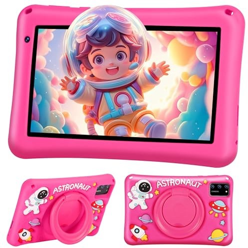 BRILLAR Tablet Bambini 7 Pollici,Android 13 Tableta,8(4+4) GB RAM, 64GB ROM(TF card 256 GB),Octa-Core,Controllo Parentale,WIFI,Tablet per Bambini con Custodia(Rosa)
