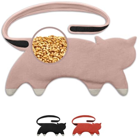 LESCHI Cuscino termico per microonde - In cotone bio con grano biologico - Cuscino riscaldante a 10 camere - Ideale per dolori mestruali, alla pancia, schiena e zona lombare - Gatto, rosa