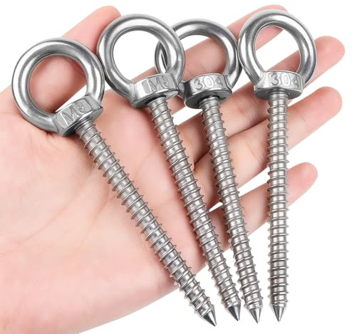 Niuny Piton à Visser Crochet a Visser 4Pcs Anneau de Levage M8 x 80cm Crochets à œillets Robustes Crochet vis Piton Inox Charge Lourde Avec pas de vis pour Support de Hamac Chaise Balançoire Yoga