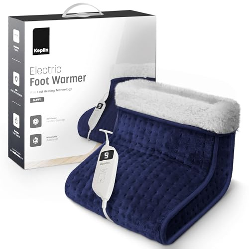KEPLIN Electric Foot Warmer - 9 Adjustable Temperature Settings, 90-Min Auto Shut-Off Timer, Soft Fleece Lining, Washable Inner Sleeves (32x28x26cm) (Navy, 1 Pack) with 1 Year Warranty