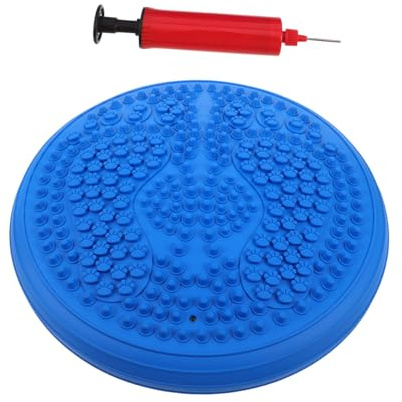 ANDRESLAD Cojín Inflable Redondo para Equilibrio y Masaje de Pies Esterilla Multifuncional para Yoga Entrenamiento Sensorial y Jogging Estático con Bomba Color Azul