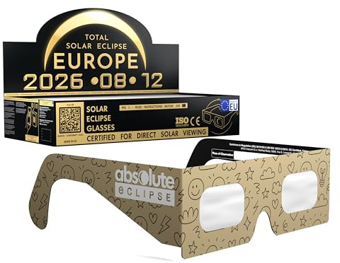Absolute Eclipse Doodle Solar Eclipse Glasses Bulk Wholesale – ISO 12312-2 testade och CE-certifierade – EU-tillverkare – 100-PACK grossistpaket – 2026 Eclipse Europe