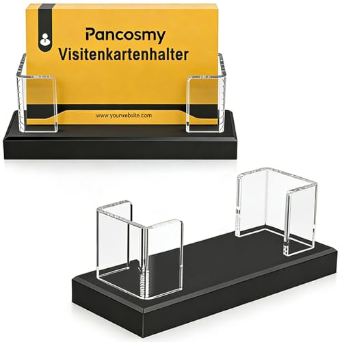Pancosmy Visitenkartenhalter aus Acryl, 2 Stück Visitenkartenständer, Klarer Halter für Visitenkarten mit stabiler Basis für bis zu 60-80 Karten – Professioneller Schreibtisch-Organizer für Büro