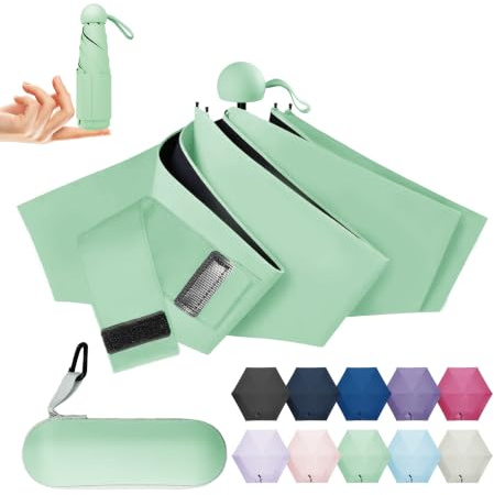 LILAC Mini Umbrella with Capsule Case, Small Compact Parasol for Handbag, UPF 100 UV Protection Pocket Folding Umbrella for Women Men, Lightweight Rain Gear
