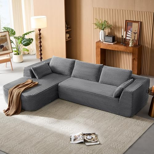 LINSY Home Sofá de Esquina con función de Dormir - Sofá Cama Modular Corduroy de 270 cm, en Forma de L, sofá de 3 plazas con otomana, sofás seccionales para salón, no Requiere Montaje